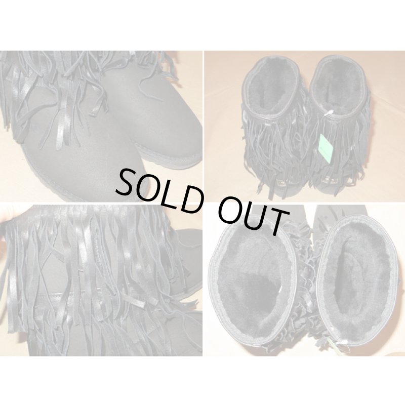 画像3: 古着 Koolaburra　フリンジ付 ムートン シープスキン スウェード ブーツ BLK オーストラリア製 00's/140110 (3)