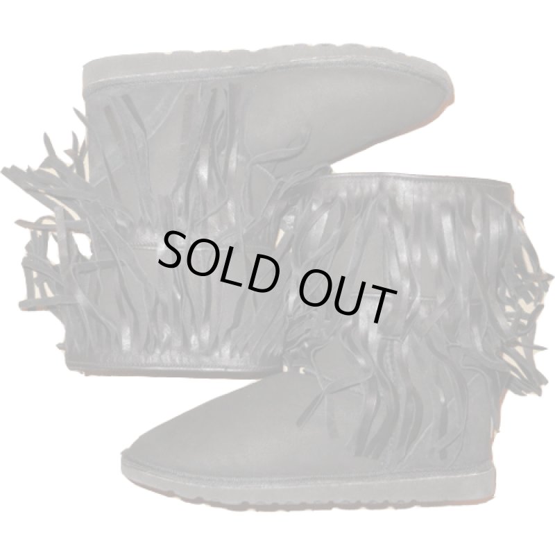 画像2: 古着 Koolaburra　フリンジ付 ムートン シープスキン スウェード ブーツ BLK オーストラリア製 00's/140110 (2)