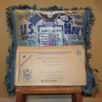 画像1: アンティーク デッドストック USN US NAVY アメリカ海軍 ミリタリー スーベニア pillow case ピローケース 50's / 151028 (1)