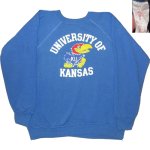画像1: 古着 UNIVERSITY OF KANSAS カンサス大学 カレッジ系 カラーフロッキー スウェット BLUE 70's /170327 (1)