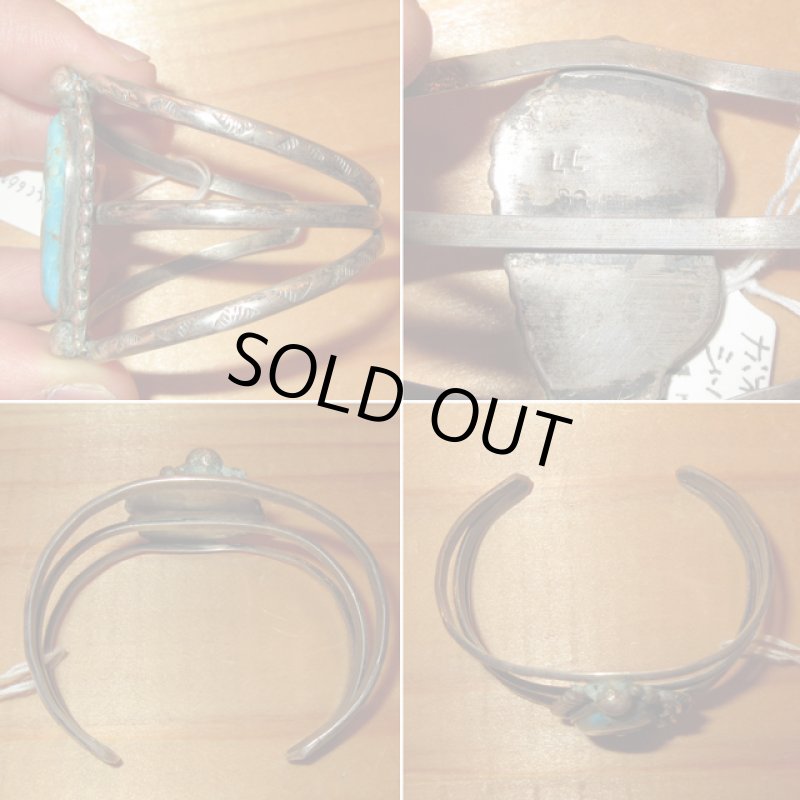 画像3: アンティーク ナバホ族 インディアンジュエリー ターコイズ シルバーバングル / 170416 (3)