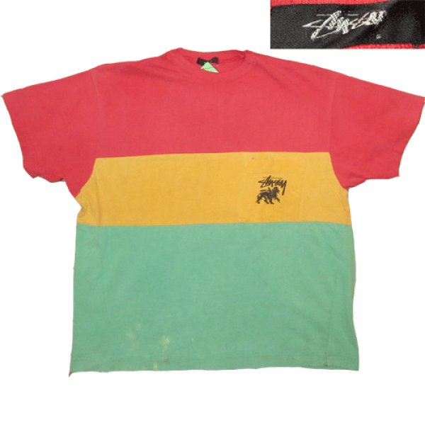 希少STUSSY Tシャツ 80年代 ラスタカラー