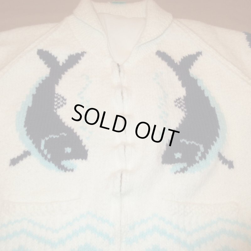 画像3: 古着 60's UNKNOWN カウチン ニット サーモン カーディガン セーター WHT  / 180128 (3)