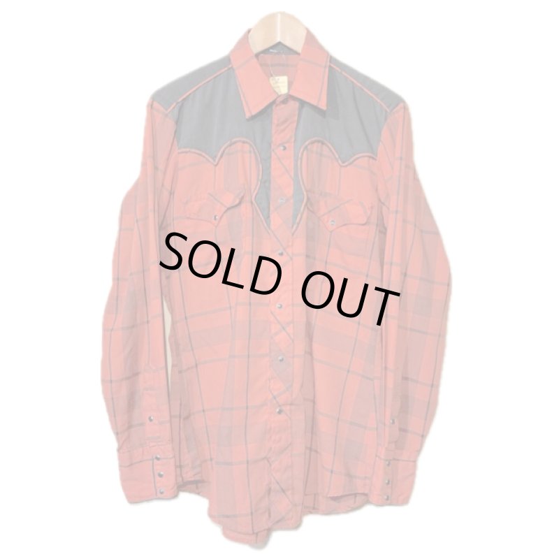 画像1: USED 80's UNKNOWN ヨーク切り替え ウエスタン 長袖シャツ RED×BLK / 250918 (1)