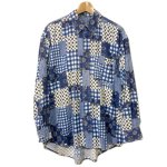 画像1: USED 80's UNKNOWN パッチワークプリント プリントネル 長袖シャツ BLUE / 250918 (1)