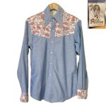 画像1: USED 70's Alfie CALIFORNIA アルフィー キルティング切り替え ヒッピー シャンブレーシャツ BLUE / 250918 (1)