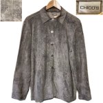 画像1: USED 90's CHICO'S チコズ パンチングスウェード 漢字プリント シャツジャケット GRY / 250924 (1)
