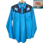 画像1: USED 80's ELY エリー 刺繍入り ウエスタンシャツ 長袖シャツ BLUE×BLK / 251020 (1)