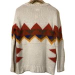 画像2: USED 00's TOMMY DENIM トミーデニム ネイティヴ柄 ミックスニット セーター WHT / 251112 (2)