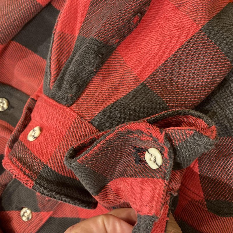 画像9: USED 90's OSH KOSH オシュコシュ アメリカ製 バッファローチェック ヘヴィネル 襟カスタム RED×BLK / 251020 (9)