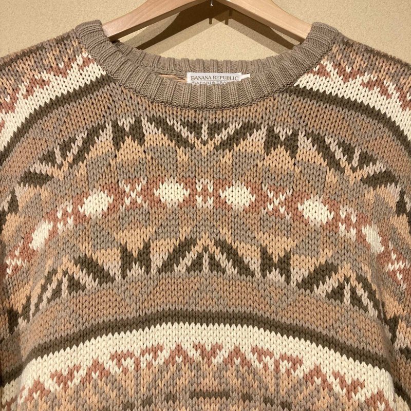 画像4: USED 80's BANANA REPUBLIC バナナリパブリック SAFARI&TRAVEL ネイティヴ柄 コットンニット セーター MIX  / 251112 (4)