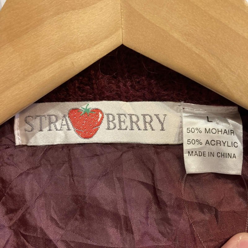 画像3: USED 90's STRA BERRY モヘア混 ニットカーディガン セーター WINE  / 251112 (3)