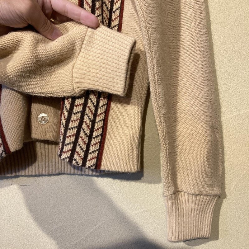 画像7: USED 60's Lord James ロードジェイムス 柄入り アクリル ニットカーディガン セーター BEI  / 251112 (7)