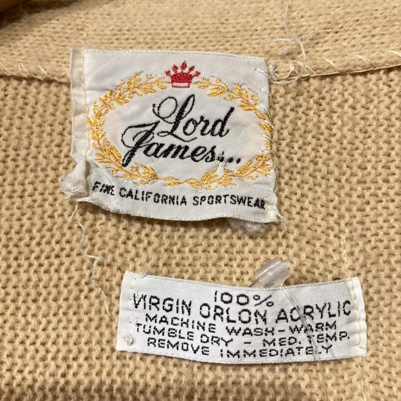 画像3: USED 60's Lord James ロードジェイムス 柄入り アクリル ニットカーディガン セーター BEI  / 251112 (3)
