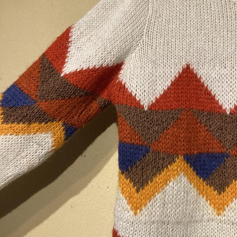 画像5: USED 00's TOMMY DENIM トミーデニム ネイティヴ柄 ミックスニット セーター WHT / 251112 (5)