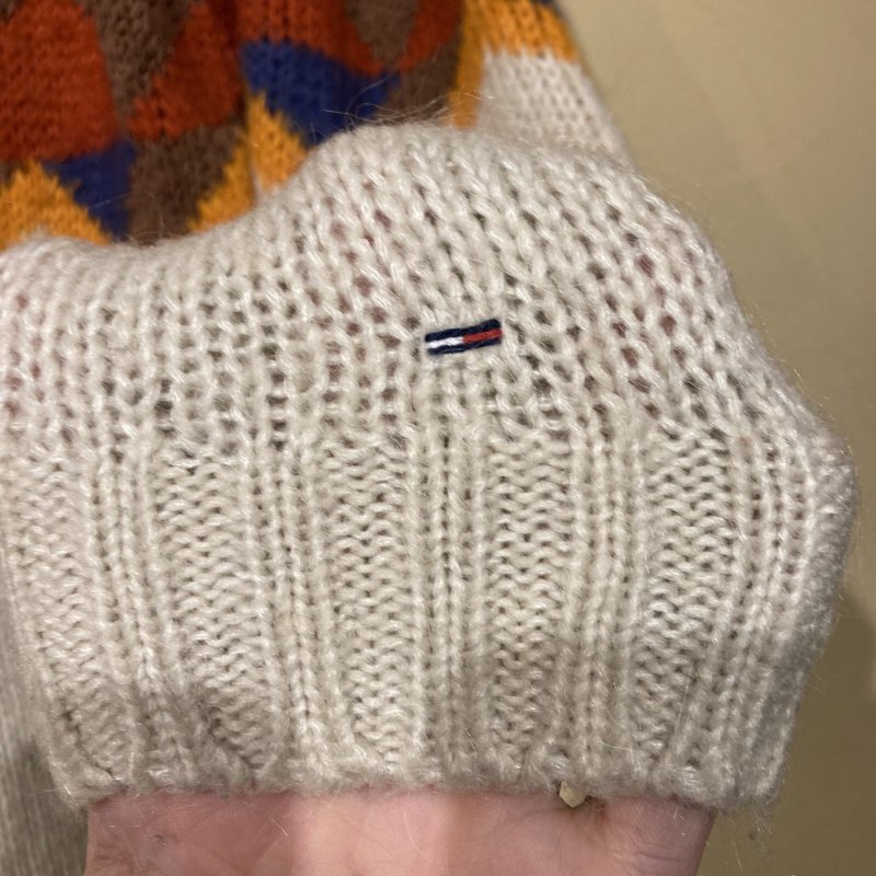 画像7: USED 00's TOMMY DENIM トミーデニム ネイティヴ柄 ミックスニット セーター WHT / 251112 (7)