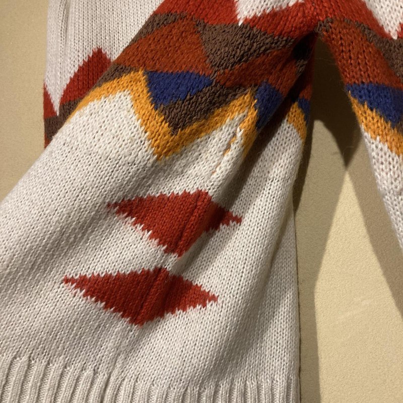 画像6: USED 00's TOMMY DENIM トミーデニム ネイティヴ柄 ミックスニット セーター WHT / 251112 (6)