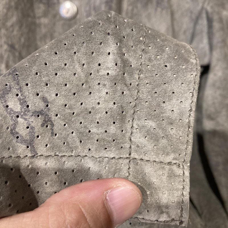 画像6: USED 90's CHICO'S チコズ パンチングスウェード 漢字プリント シャツジャケット GRY / 250924 (6)