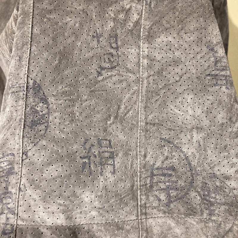 画像4: USED 90's CHICO'S チコズ パンチングスウェード 漢字プリント シャツジャケット GRY / 250924 (4)
