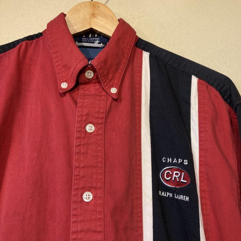 画像4: USED 90's CHAPS by RALPH LAUREN チャップス ラルフローレン レーシング 長袖シャツ RED×BLK / 250918 (4)