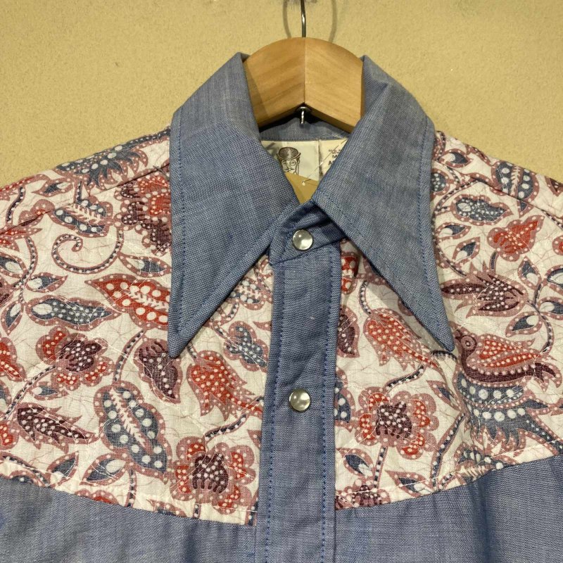 画像4: USED 70's Alfie CALIFORNIA アルフィー キルティング切り替え ヒッピー シャンブレーシャツ BLUE / 250918 (4)