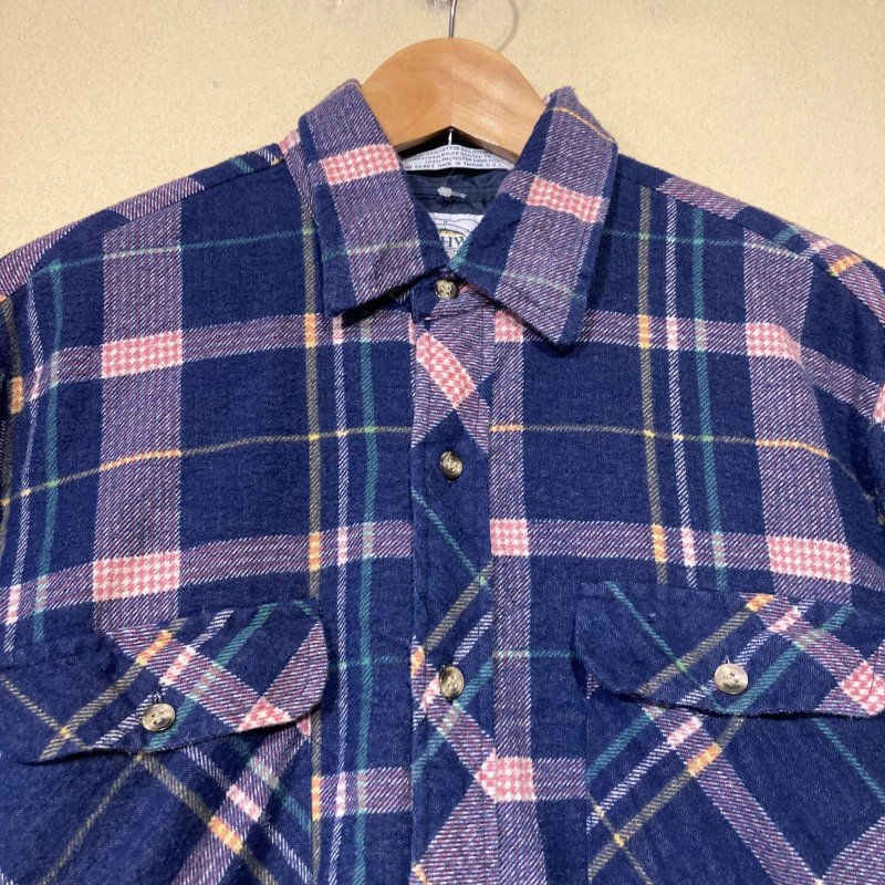 画像4: USED 80's NORTHWEST TERRITORY キルティングネル シャツジャケット 長袖シャツ NVY / 250918 (4)