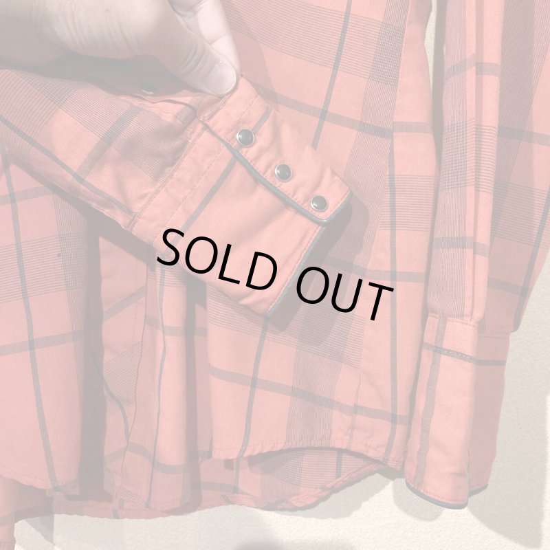 画像5: USED 80's UNKNOWN ヨーク切り替え ウエスタン 長袖シャツ RED×BLK / 250918 (5)