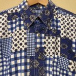 画像3: USED 80's UNKNOWN パッチワークプリント プリントネル 長袖シャツ BLUE / 250918 (3)