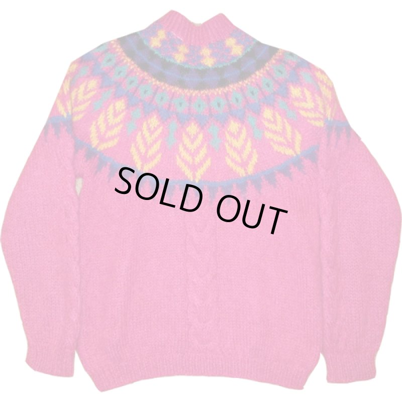 画像2: 古着 80's FORENZA モヘア混 ノルディックセーター PINK / 190115 (2)