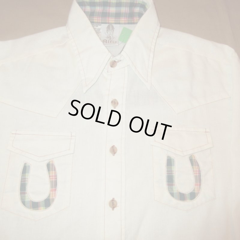 画像3: 古着 70's Alfie アルフィー チェック切り替え ナチュラル 長袖シャツ NAT /190404 (3)