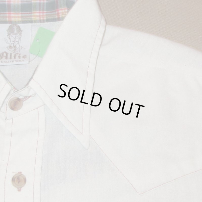 画像5: 古着 70's Alfie アルフィー チェック切り替え ナチュラル 長袖シャツ NAT /190404 (5)