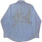 画像1: 古着 70's UNKNOWN バックスバニー プリント シャンブレーシャツ BLUE /190403 (1)
