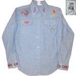 画像1: 古着 70's KENNINGTON ケニントン 刺繍入り シャンブレーシャツ ヒッピー 長袖シャツ BLUE /190521 (1)