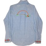 画像2: 古着 70's KENNINGTON ケニントン 刺繍入り シャンブレーシャツ ヒッピー 長袖シャツ BLUE /190521 (2)