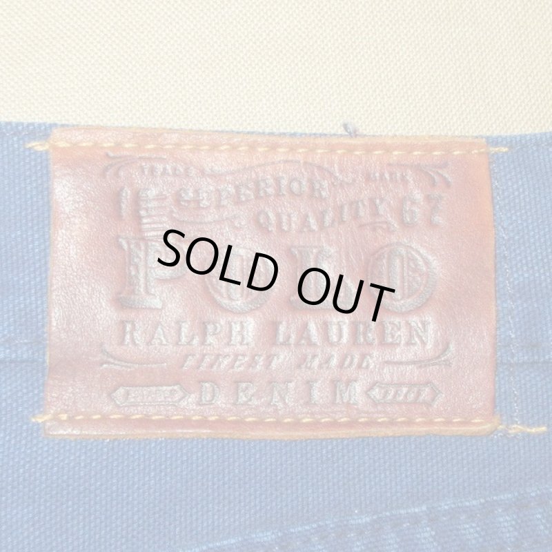 画像2: 古着 00's Ralph Lauren ラルフローレン VARICK SLIM ダック パンツ 後染めBLUE /190619 (2)