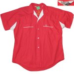画像1: 古着 60's GOLDEN BRENT ブレント チェーンステッチ刺繍 ボーリングシャツ 半袖シャツ RED×WHT / 190701 (1)