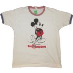 画像1: 古着 80's Walt Disney World ディズニーワールド ミッキーマウス 染み込みプリント リンガー Tシャツ WHT / 190717 (1)