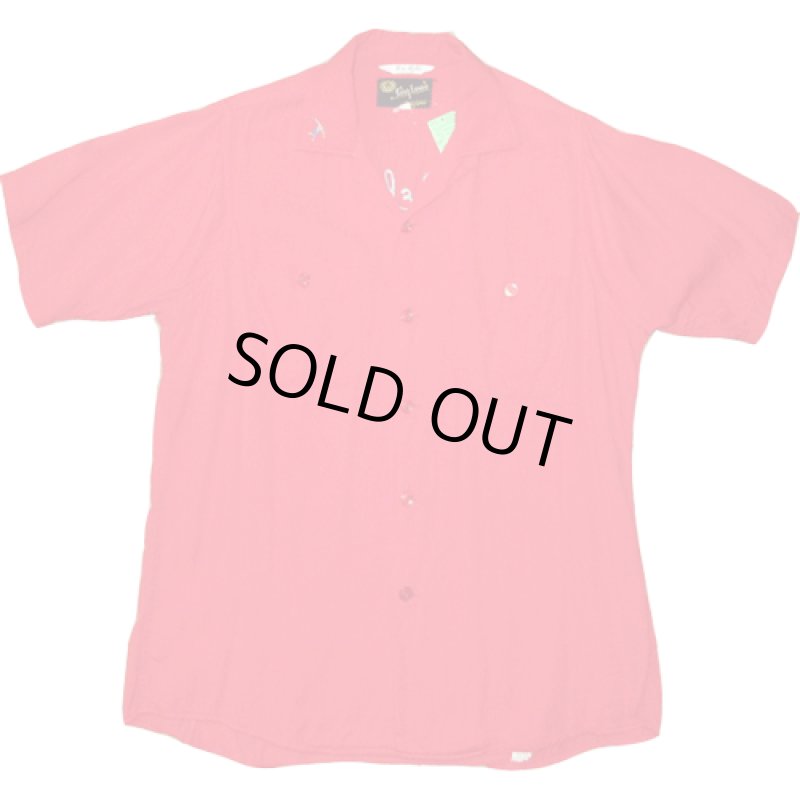 画像2: 古着 50's KING LOUIE キングルイ チェーンステッチ刺繍 レーヨン ボーリングシャツ RED / 190728 (2)