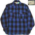 画像1: 古着 80's milTan ブロックチェック ハーフジップ ウールシャツ BLUE×BLK / 200201 (1)