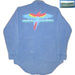 画像1: 古着 80's Coldwater Creek オウム ペイント コットンシャツ BLUE /200615 (1)