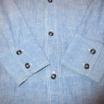 画像7: 古着 70's UNKNOWN 刺繍入り 変則 シャンブレーシャツ BLUE /200703 (7)