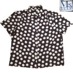 画像1: 古着 90's MS RUSS ドットパターン 化繊 半袖シャツ BLK×WHT / 200630 (1)