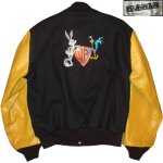 画像1: USED 90's LOONEY TUNES バックスバニー ロードランナー レザースリーブ スタジャン BLK×YEL / 201201 (1)