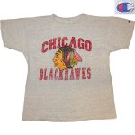 画像1: USED 90's CHAMPION チャンピオン CHICAGO BLACKHAWKS カレッジTシャツ 霜降りGRY / 210115 (1)