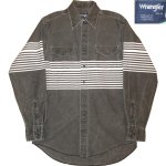画像1: USED 90's Wrangler ラングラー ケミカルウォッシュ コットン 長袖シャツ BLK×WHT / 210330 (1)
