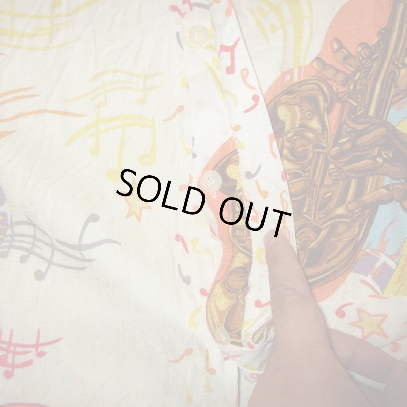 画像9: USED 90's Silversilk ジャズ総柄 シルクシャツ MIX / 210429 (9)