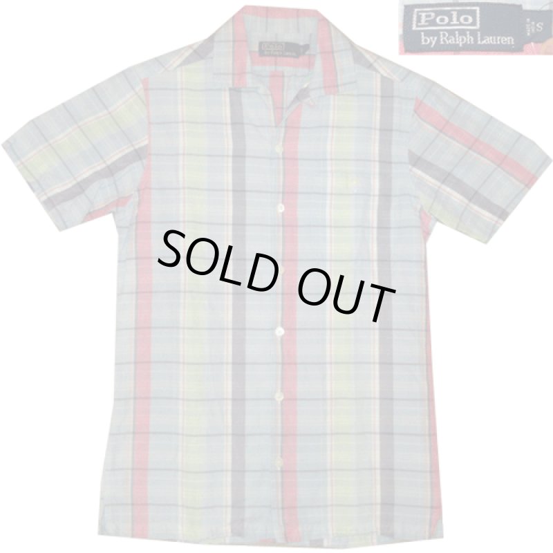 画像1: USED 00's Ralph Lauren ラルフローレン リネン混 オープンカラー 半袖シャツ CHK / 210620 (1)