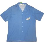 画像2: USED 70's frankenstein フルーツプリント オープンカラー 半袖シャツ BLUE / 210802 (2)