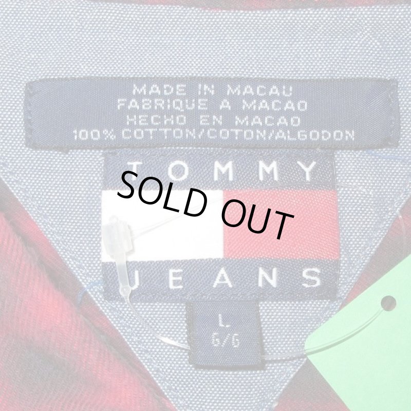 画像3: USED 90's TOMMY HILFIGER トミーヒルフィガー オンブレチェック ポックス ネルシャツ RED×BLK / 210906 (3)