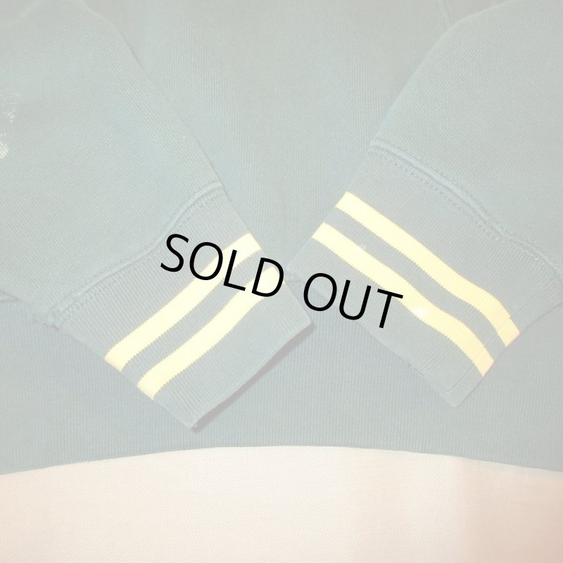 画像8: USED 00's RALPH LAUREN ラルフローレン 胸刺繍ロゴ リブライン スウェットパーカ GRN×YEL / 211015 (8)